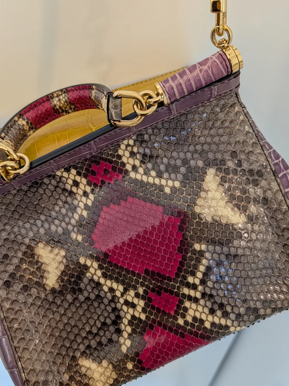 Dolce & Gabbana Small Yellow Croc-Embossed & Snakeskin Top-Handle Bag